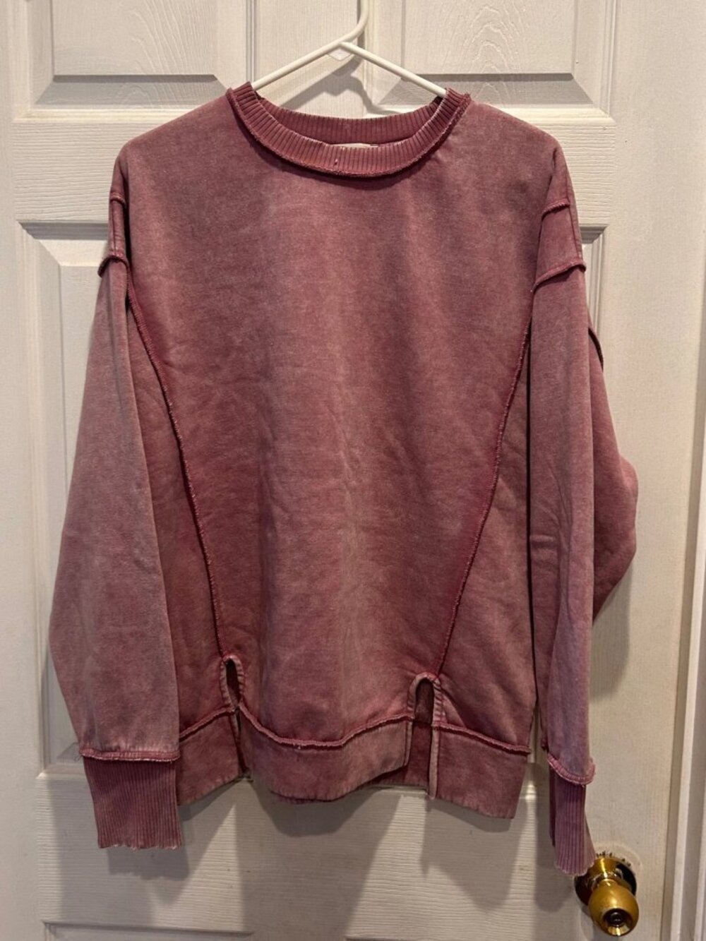 ZENANA Mineral Acid Washed Pink Exosed Seam Pullover Sweatshirt Women's Size M
